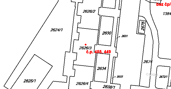 Nový Lískovec 449,455, Brno na parcele st. 2626/3 v KÚ Nový Lískovec, Katastrální mapa