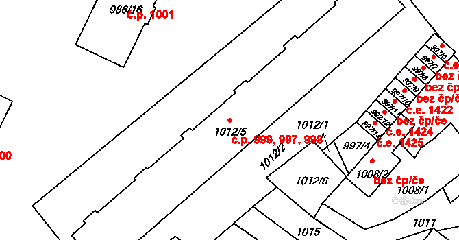 Pelhřimov 997,998,999 na parcele st. 1012/5 v KÚ Pelhřimov, Katastrální mapa