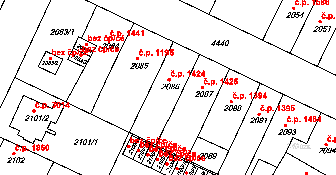 Teplice 1424 na parcele st. 2086 v KÚ Teplice, Katastrální mapa