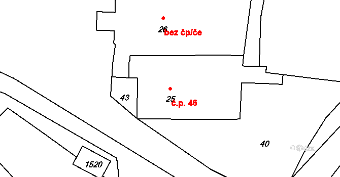 Úšovice 46, Mariánské Lázně na parcele st. 25 v KÚ Úšovice, Katastrální mapa