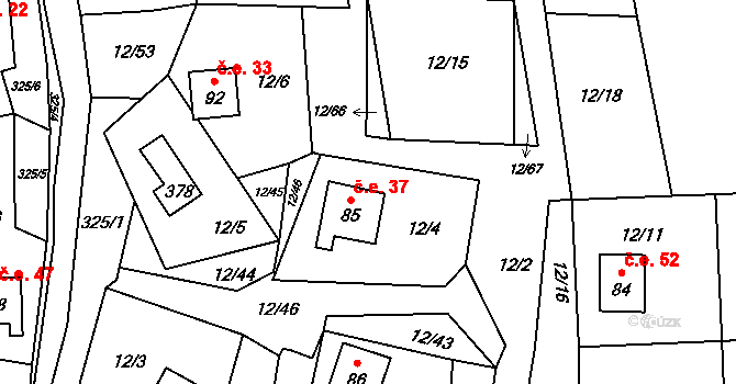 Svahová 37, Boleboř na parcele st. 85 v KÚ Svahová, Katastrální mapa