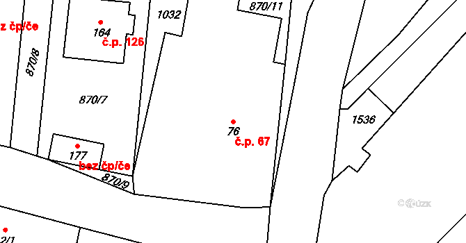 Zavidov 67 na parcele st. 76 v KÚ Zavidov, Katastrální mapa