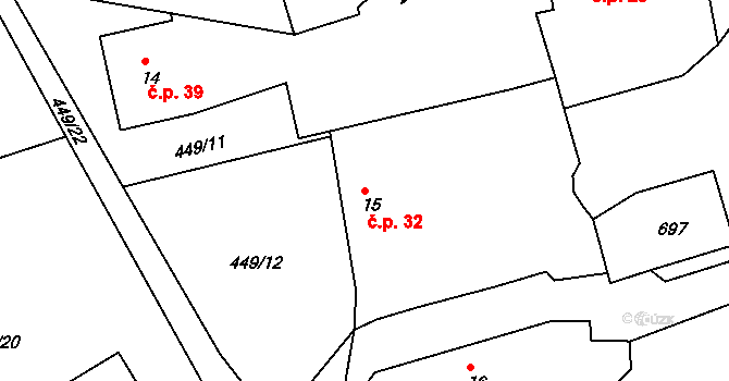 Tupadly 32, Klatovy na parcele st. 15 v KÚ Tupadly u Klatov, Katastrální mapa
