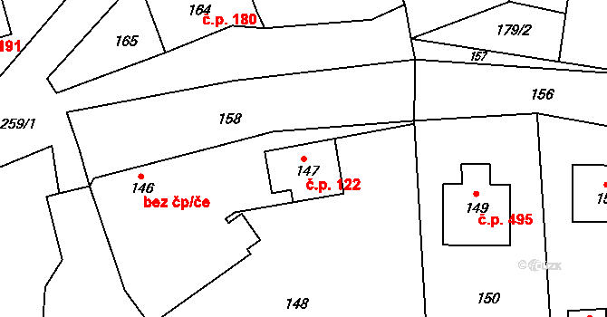 Jablůnka 122 na parcele st. 147 v KÚ Jablůnka, Katastrální mapa