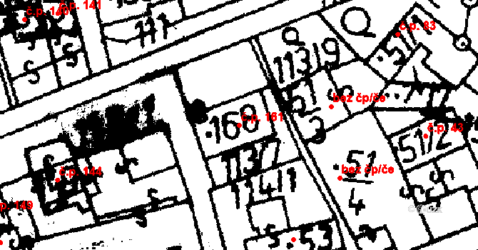 Popelín 161 na parcele st. 168 v KÚ Popelín, Katastrální mapa