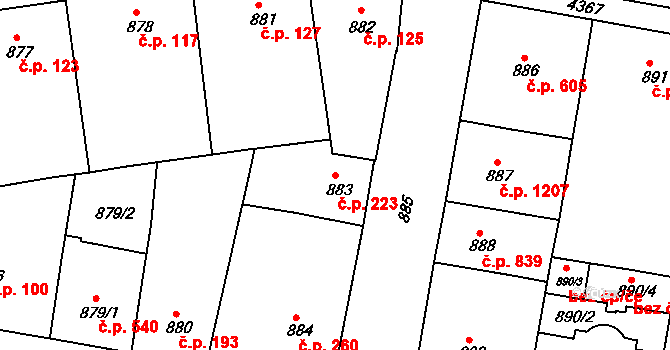 Žižkov 223, Praha na parcele st. 883 v KÚ Žižkov, Katastrální mapa