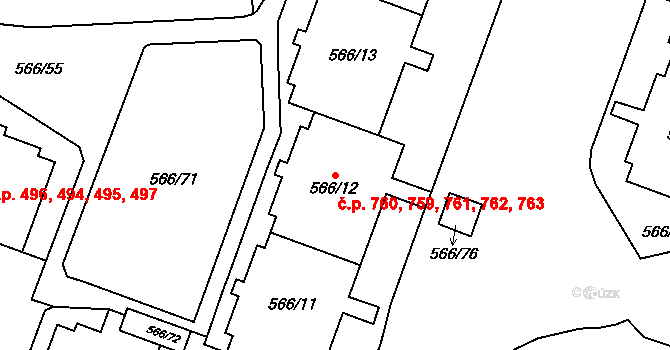 Hloubětín 759,760,761,762,763, Praha na parcele st. 566/11 v KÚ Hloubětín, Katastrální mapa