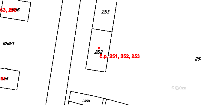 Letňany 251,252,253, Praha na parcele st. 252 v KÚ Letňany, Katastrální mapa