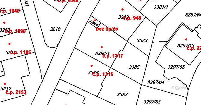 Strašnice 1317, Praha na parcele st. 3384/1 v KÚ Strašnice, Katastrální mapa