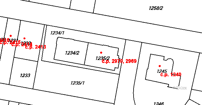Záběhlice 2969,2970, Praha na parcele st. 1235/2 v KÚ Záběhlice, Katastrální mapa