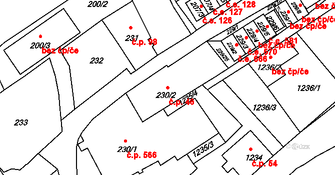 Rumburk 1 46, Rumburk na parcele st. 230/2 v KÚ Rumburk, Katastrální mapa