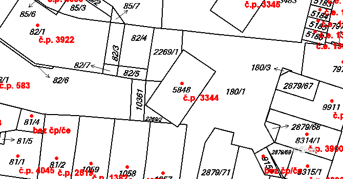 Hodonín 3344 na parcele st. 5848 v KÚ Hodonín, Katastrální mapa