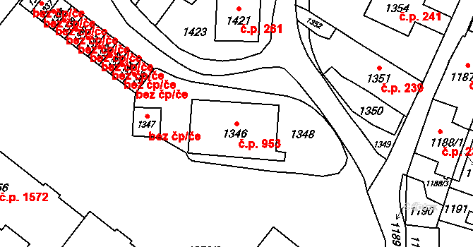 Vsetín 953 na parcele st. 1346 v KÚ Vsetín, Katastrální mapa