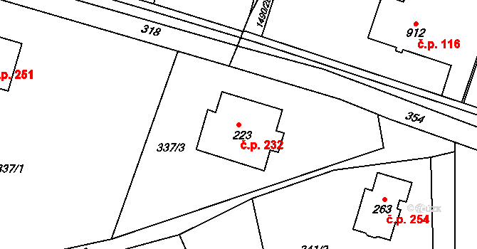 Kramolna 232 na parcele st. 223 v KÚ Kramolna, Katastrální mapa