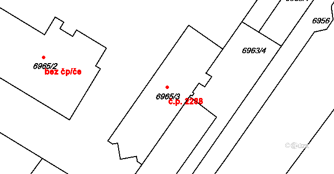 Žďár nad Sázavou 1 2288, Žďár nad Sázavou na parcele st. 6965/3 v KÚ Město Žďár, Katastrální mapa