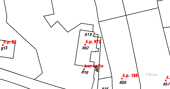 Dlouhá Loučka 572 na parcele st. 862 v KÚ Dolní Dlouhá Loučka, Katastrální mapa