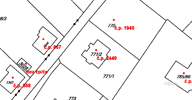 Rožnov pod Radhoštěm 2449 na parcele st. 771/2 v KÚ Tylovice, Katastrální mapa