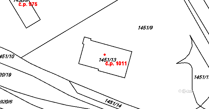 Černice 1011, Plzeň na parcele st. 1451/13 v KÚ Černice, Katastrální mapa