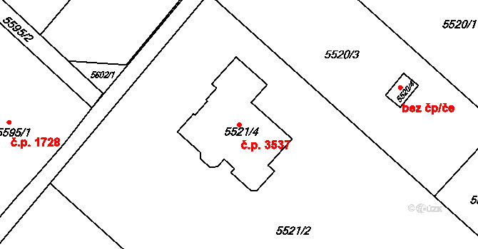Mělník 3537 na parcele st. 5521/4 v KÚ Mělník, Katastrální mapa