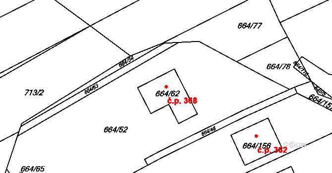 Mokrá 368, Mokrá-Horákov na parcele st. 664/62 v KÚ Mokrá u Brna, Katastrální mapa