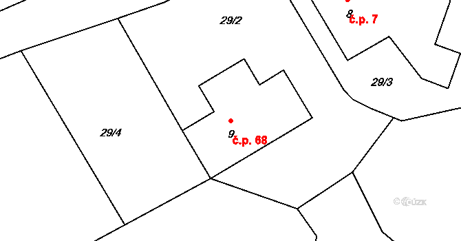 Bělice 68, Neveklov na parcele st. 9 v KÚ Bělice, Katastrální mapa