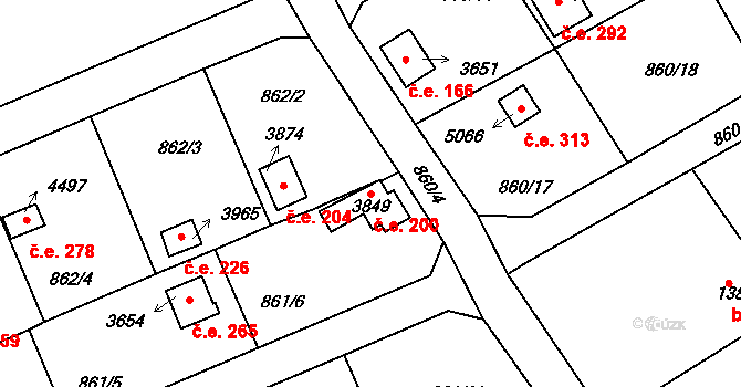 Plzeňské Předměstí 200, Rokycany na parcele st. 3849 v KÚ Rokycany, Katastrální mapa