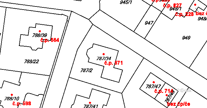 Proboštov 571 na parcele st. 787/34 v KÚ Proboštov u Teplic, Katastrální mapa