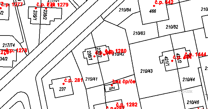 Sezimovo Ústí 1280 na parcele st. 236/2 v KÚ Sezimovo Ústí, Katastrální mapa