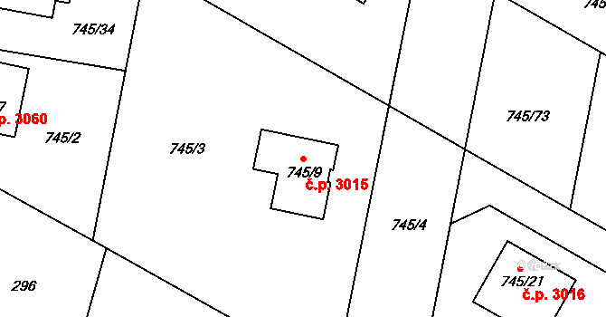 Milovice 3015 na parcele st. 745/9 v KÚ Milovice nad Labem, Katastrální mapa