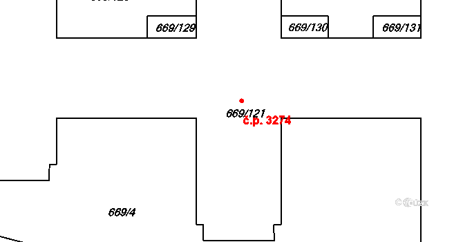 Záběhlice 3274, Praha na parcele st. 669/121 v KÚ Záběhlice, Katastrální mapa