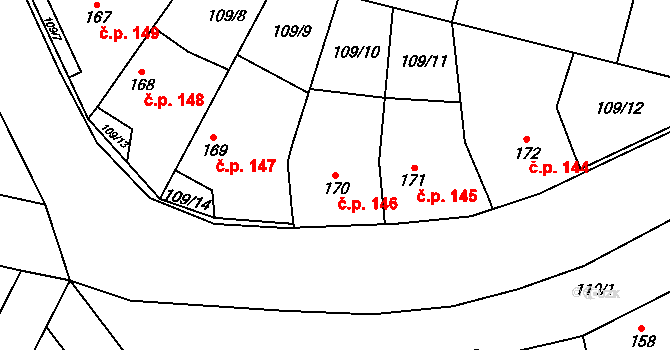 Čáslavice 146 na parcele st. 170 v KÚ Čáslavice, Katastrální mapa