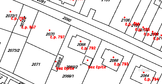 Jemnice 792 na parcele st. 2068 v KÚ Jemnice, Katastrální mapa