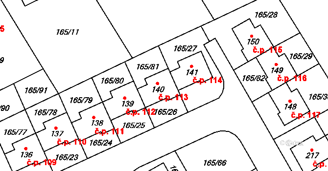 Býkev 113 na parcele st. 140 v KÚ Býkev, Katastrální mapa