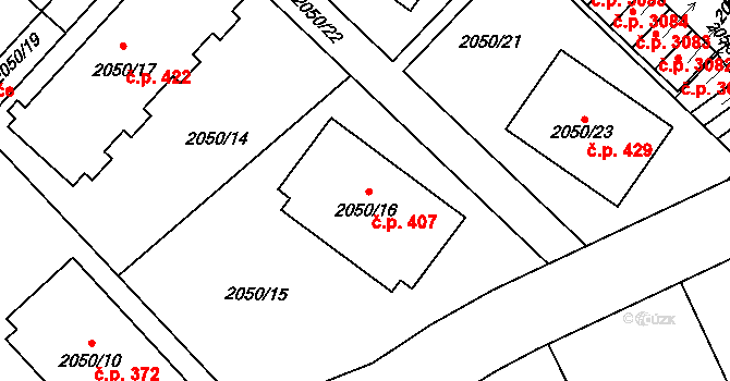 Strkov 407, Planá nad Lužnicí na parcele st. 2050/16 v KÚ Planá nad Lužnicí, Katastrální mapa
