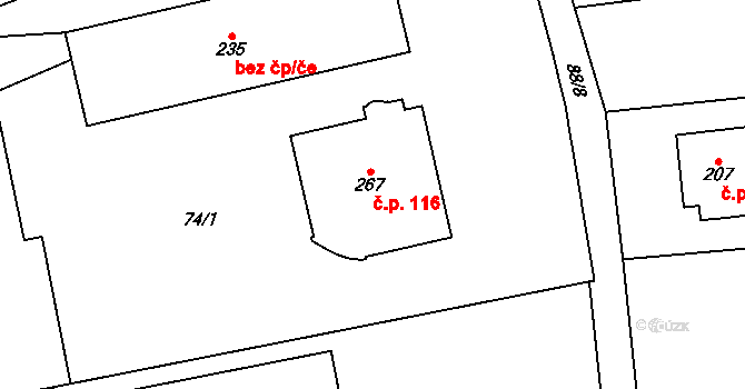Kladruby 116 na parcele st. 267 v KÚ Kladruby u Teplic, Katastrální mapa