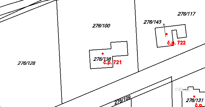 Karolinka 721 na parcele st. 276/136 v KÚ Karolinka, Katastrální mapa