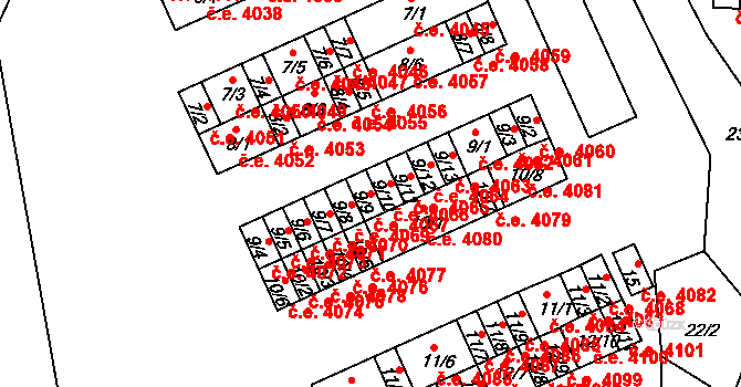 Kadaň 4067 na parcele st. 9/9 v KÚ Bystřice u Kadaně, Katastrální mapa
