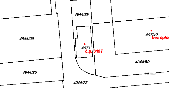 Česká Lípa 3197 na parcele st. 4971 v KÚ Česká Lípa, Katastrální mapa