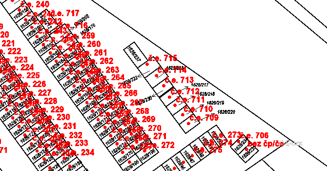 Velké Meziříčí 713 na parcele st. 1628/230 v KÚ Velké Meziříčí, Katastrální mapa