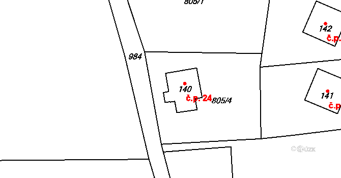 Lhota 24, Lísek na parcele st. 140 v KÚ Lhota u Lísku, Katastrální mapa