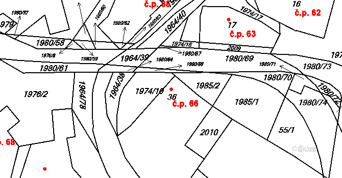 Kladná Žilín 66, Luhačovice na parcele st. 36 v KÚ Kladná Žilín, Katastrální mapa