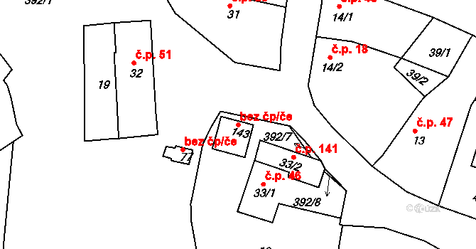 Rokycany 40683338 na parcele st. 143 v KÚ Borek u Rokycan, Katastrální mapa