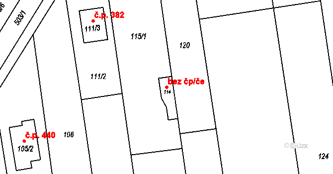 Křelov-Břuchotín 40868338 na parcele st. 114 v KÚ Křelov, Katastrální mapa