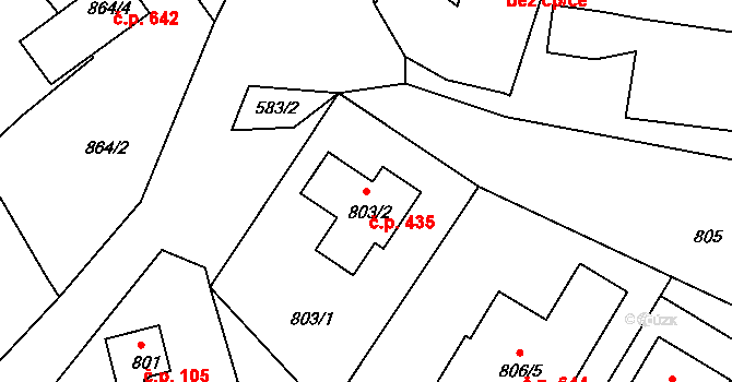 Štípa 435, Zlín na parcele st. 803/2 v KÚ Štípa, Katastrální mapa
