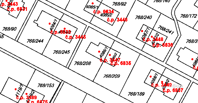 Zlín 3447 na parcele st. 4086/1 v KÚ Zlín, Katastrální mapa