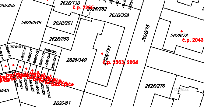 Předměstí 2263,2264, Opava na parcele st. 2626/131 v KÚ Opava-Předměstí, Katastrální mapa