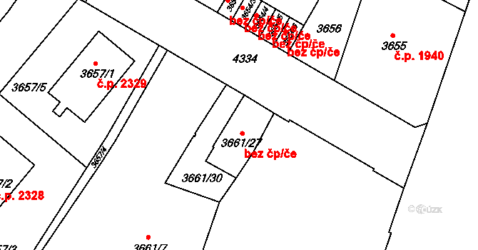 Teplice 45109338 na parcele st. 3661/27 v KÚ Teplice, Katastrální mapa