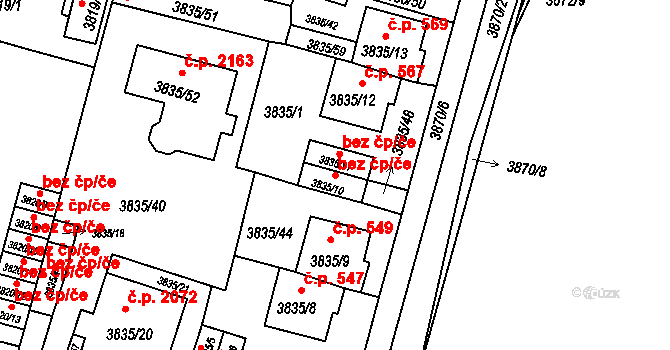 Litoměřice 47621338 na parcele st. 3835/10 v KÚ Litoměřice, Katastrální mapa