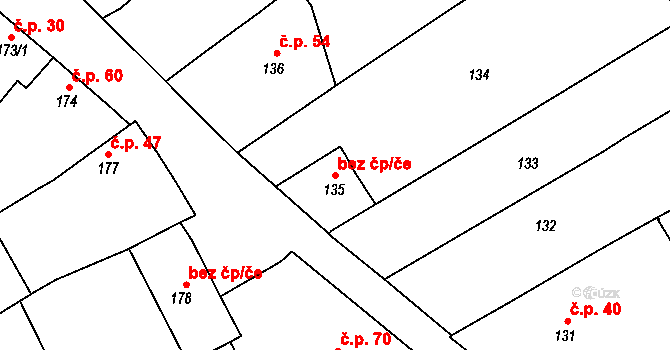 Počenice-Tetětice 48199338 na parcele st. 135 v KÚ Tetětice, Katastrální mapa