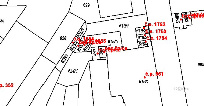 Teplice 48865338 na parcele st. 618/2 v KÚ Teplice, Katastrální mapa